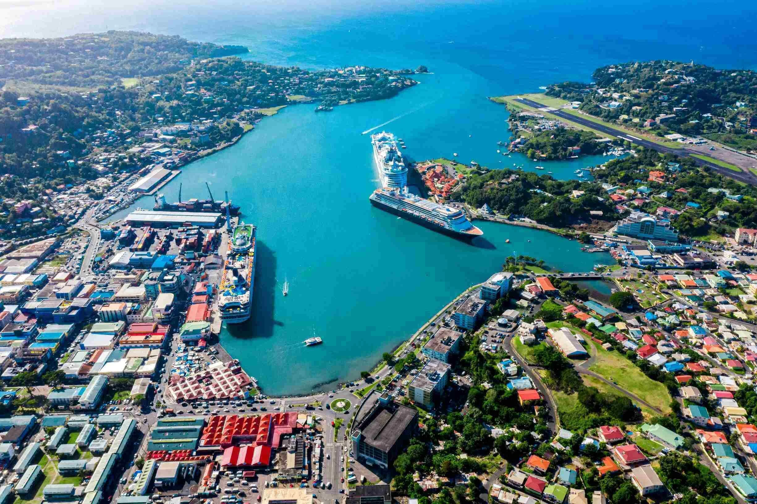 aerial shot of st lucia castries harbour