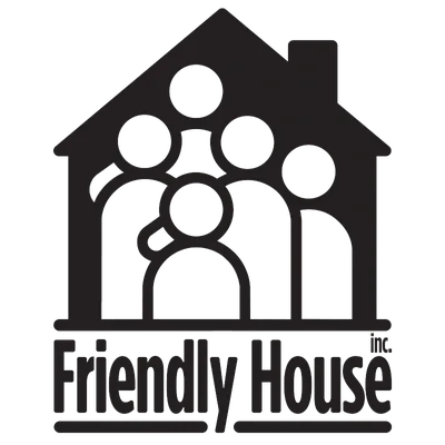 Logo of a house with people inside and the words 'Friendly House' beneath.