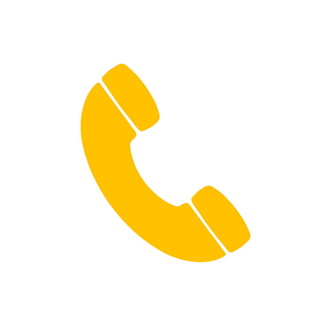 Icon of a yellow telephone handset on a black background.