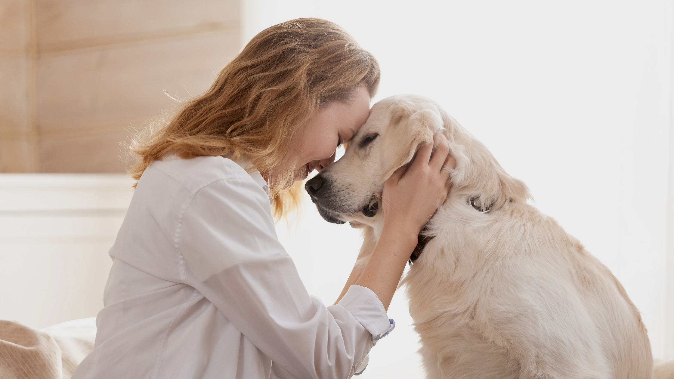 Pet owner with her golden retriever after a diagnostic ultrasound at OVDI in Edmond, Oklahoma