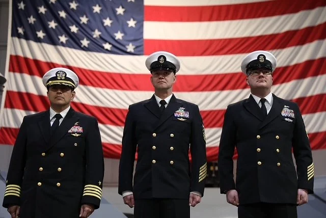 Jeff flanked by two other important naval gentlemen