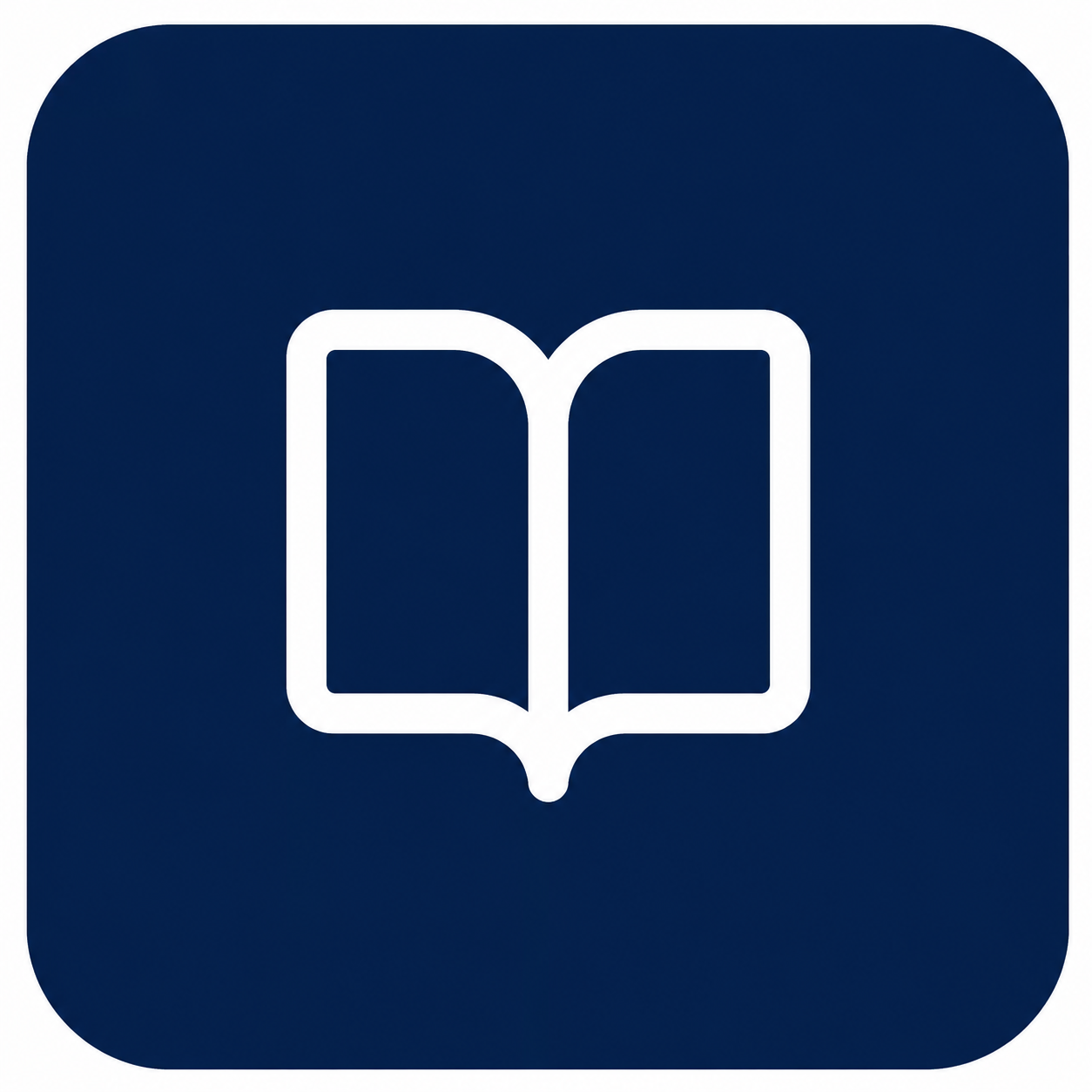 Icon of an open book on a blue background.