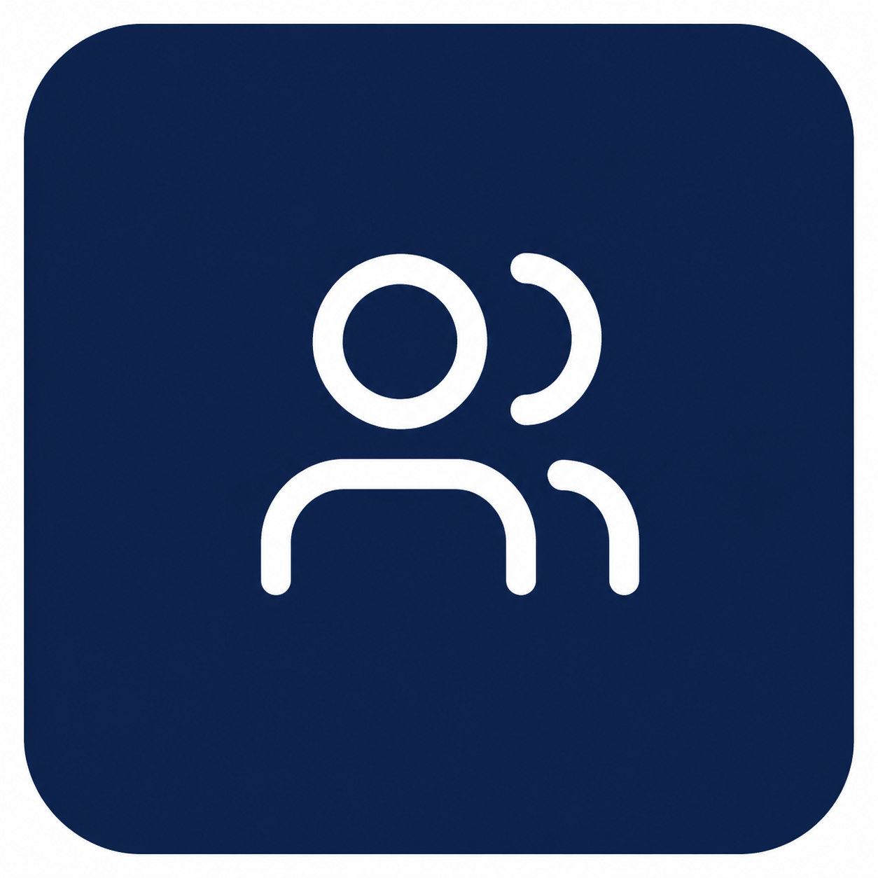 IT support or tech help icon featuring two simplified user profiles with a headphone symbol.