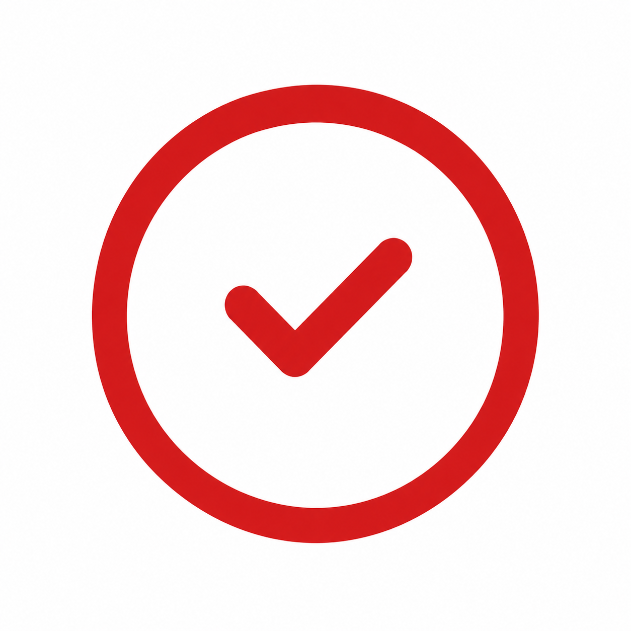 Red checkmark inside a red circle on a white background