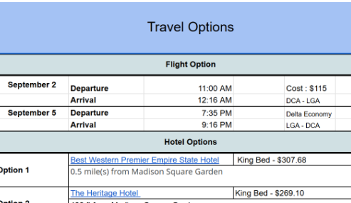Example of organized client travel planning and business support documentation created by Summit Elite Virtual Solutions.