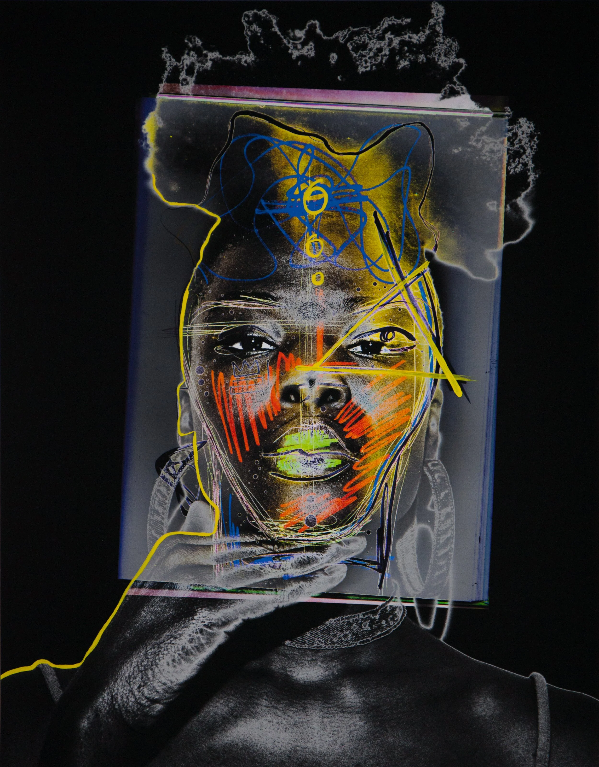 "Light Leader" digitally manipulated photograph with hand painted acrylic details.
