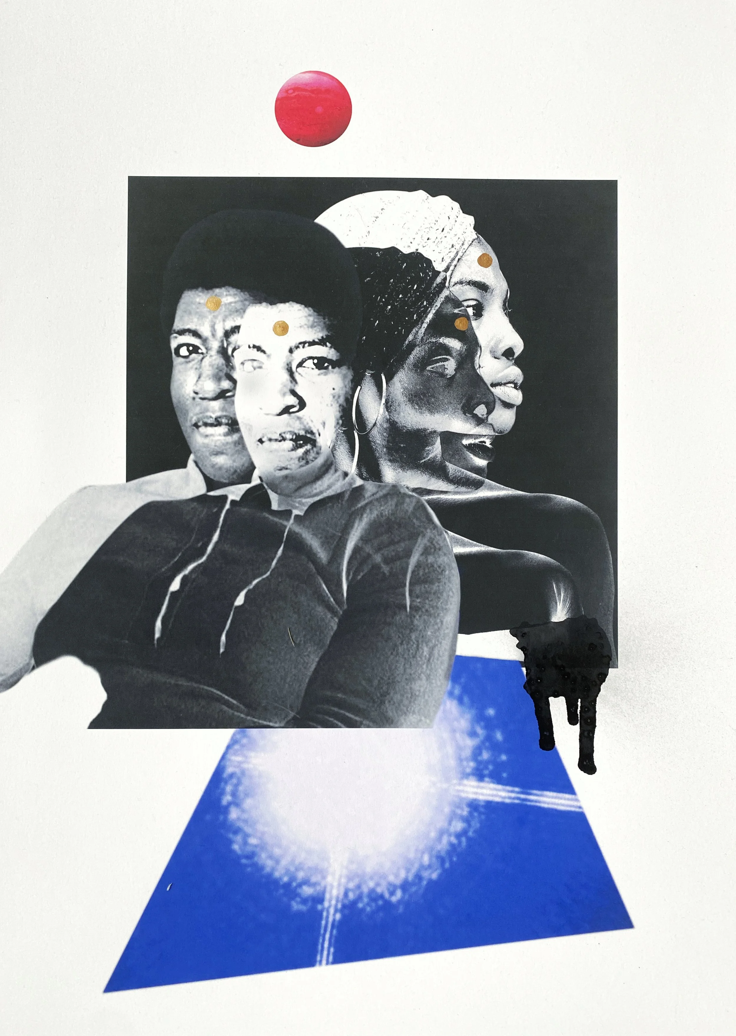 "Kindred Souls" Digital collage with acrylic and spray paint detail.