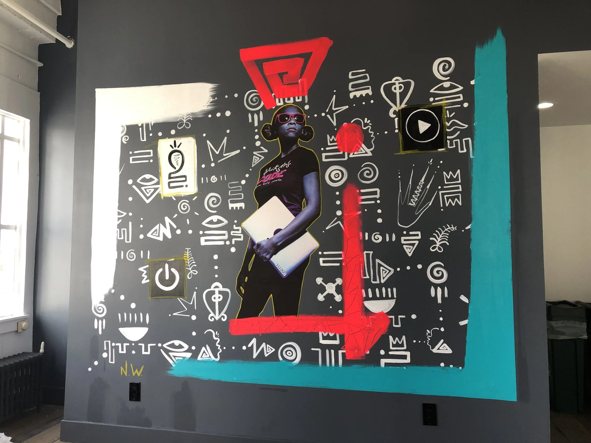 Custom, hand painted mural for Black Girls Code 