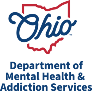 Logo of Ohio Department of Mental Health & Addiction Services with red outline of Ohio and blue text.