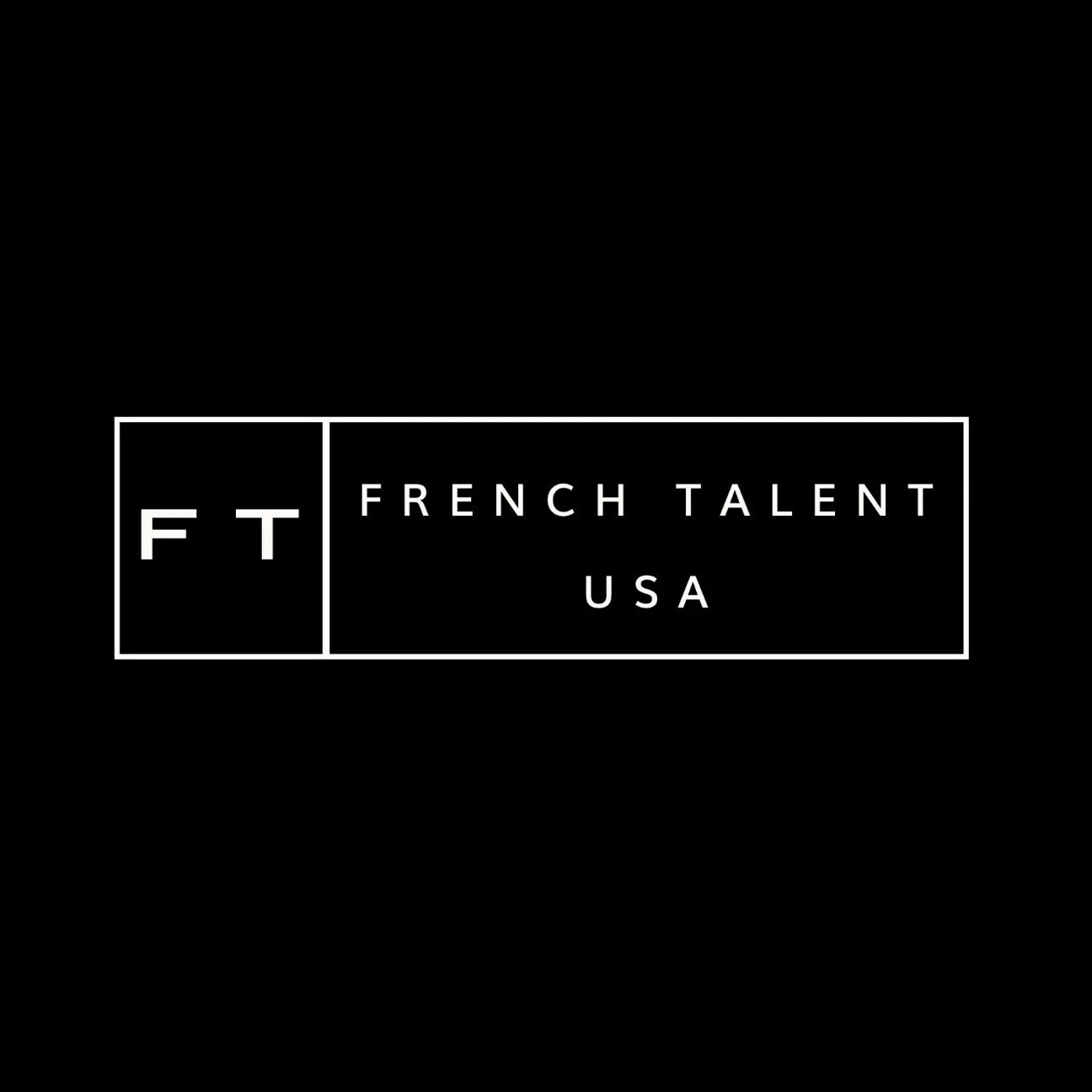 Black background with white text and rectangular borders reading 'FT FRENCH TALENT USA'.