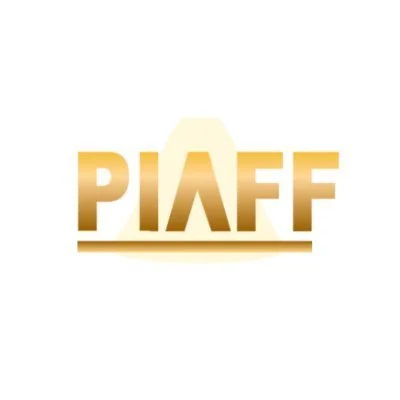 Logo with the text 'PIAFF' in gold gradient, with a stylized 'A' resembling an arrow pointing upward.