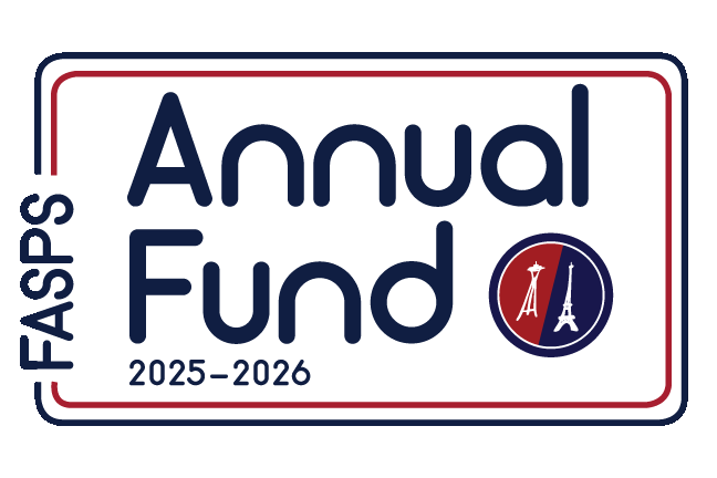 A logo for the FFPAS Annual Fund 2025-2026 featuring stylized text and an icon with the Eiffel Tower.