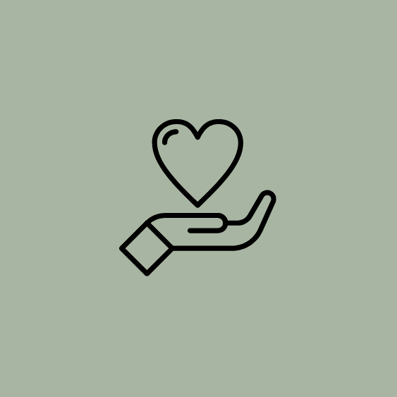 Outline drawing of a hand holding a heart.
