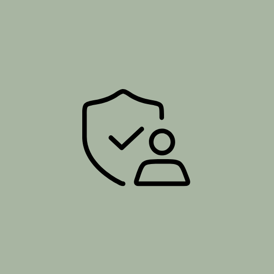 Security shield icon with a checkmark and a person silhouette