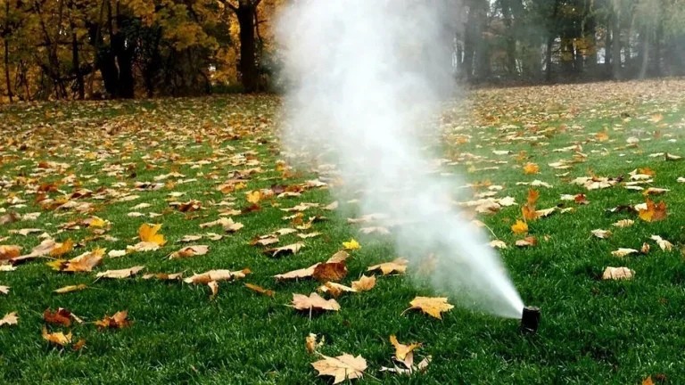 Fall irrigation blow-out service using compressed air to prevent frozen pipes in Toronto.
