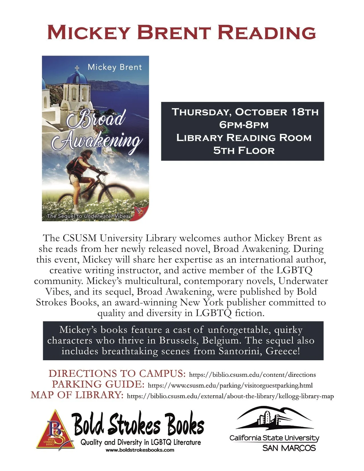 Reading event on October 18th at California State University San Marcos