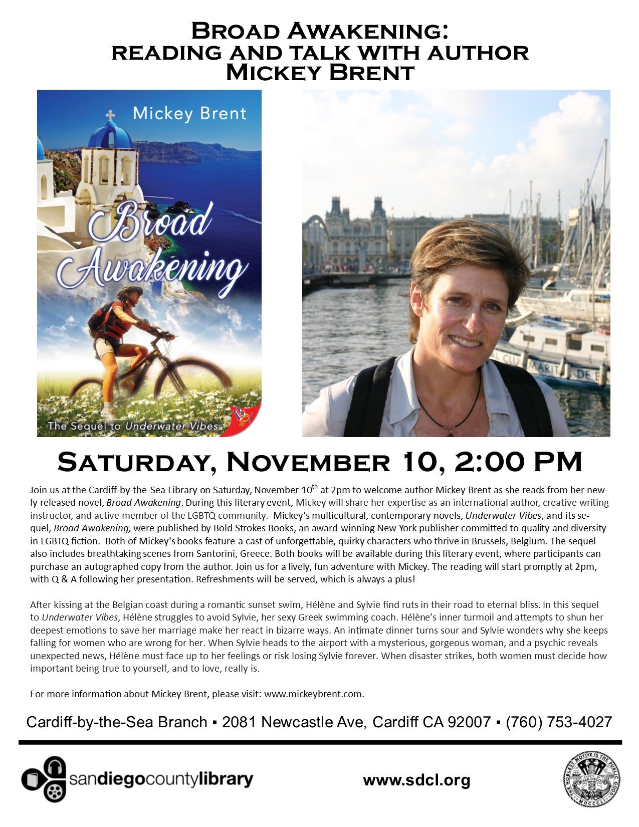 Mickey Brent Presents at the Cardiff-by-the-Sea Library, CA, on November 10th