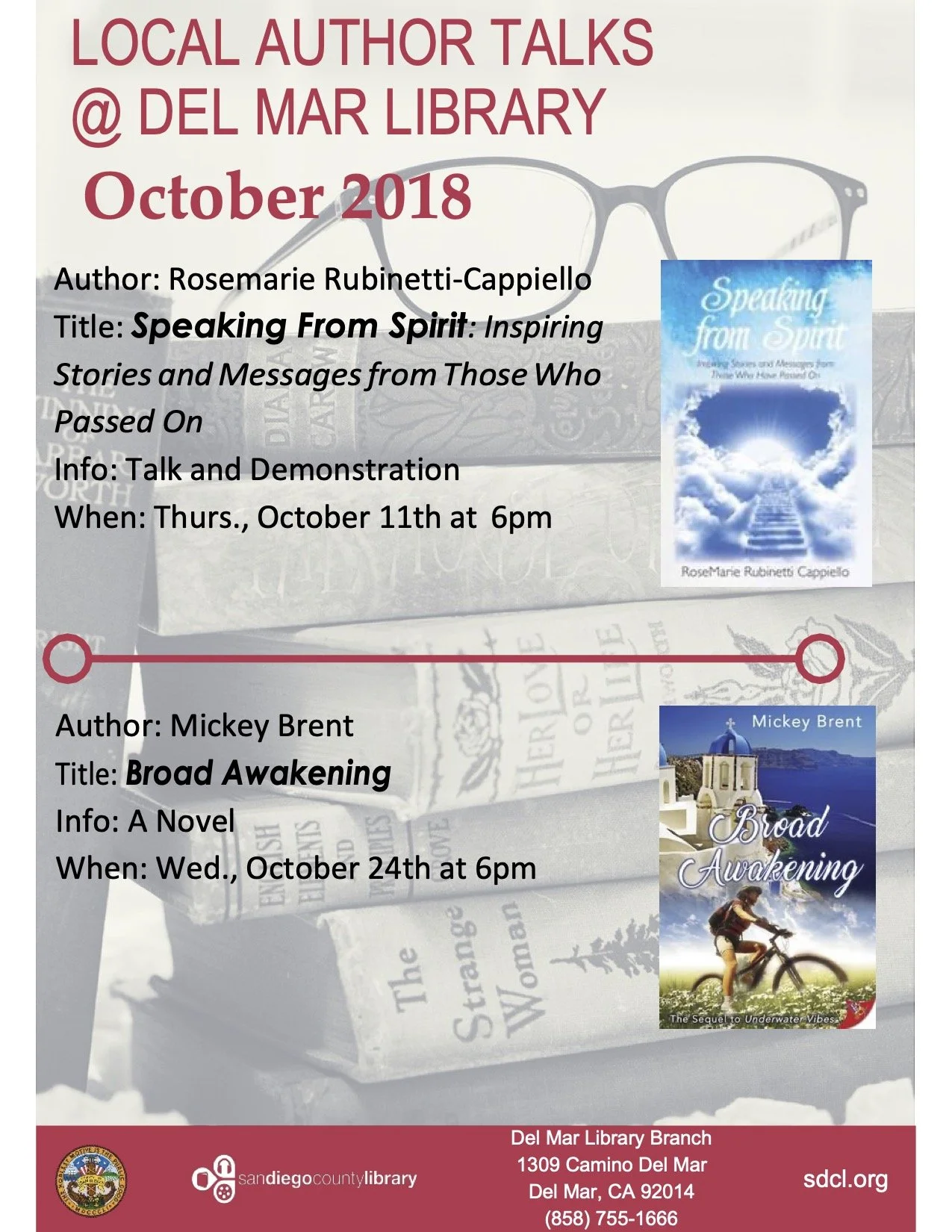 Mickey Brent Presents Broad Awakening at the Del Mar Library on October 24th, 6-8pm