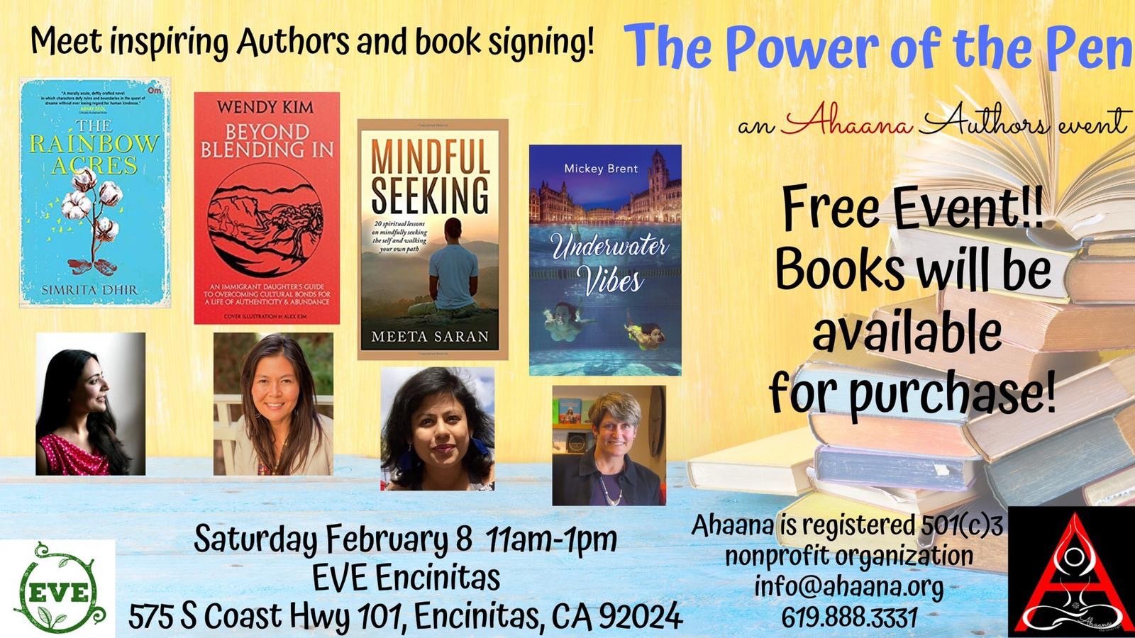 Authors event at EVE Encinitas, CA, on February 8th, starting at 11 a.m.