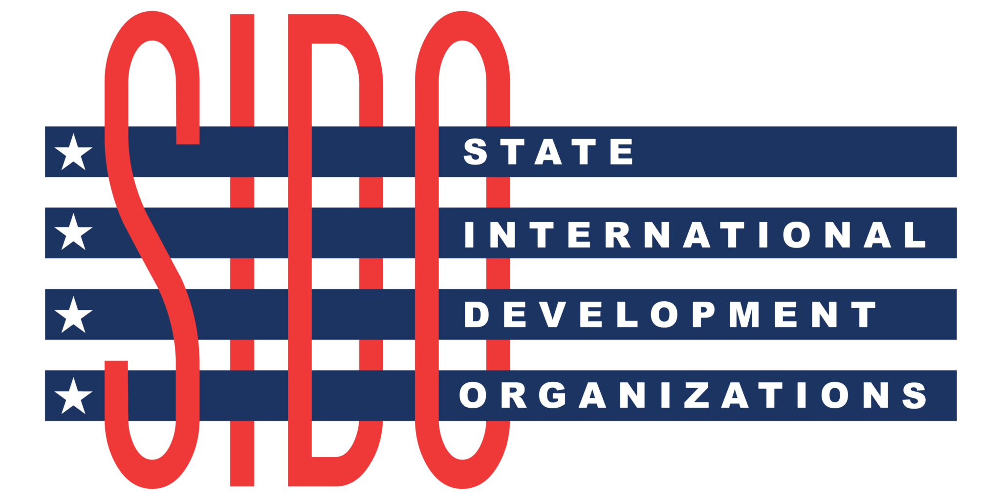 A logo with the words 'SIDO' in large red letters on top of a dark blue background with white stars, and the words 'STATE INTERNATIONAL DEVELOPMENT ORGANIZATIONS' layered on four horizontal dark blue bars.