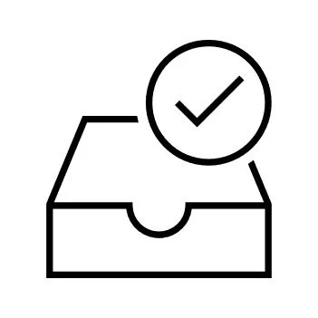 A box with a checkmark inside a circle on top.