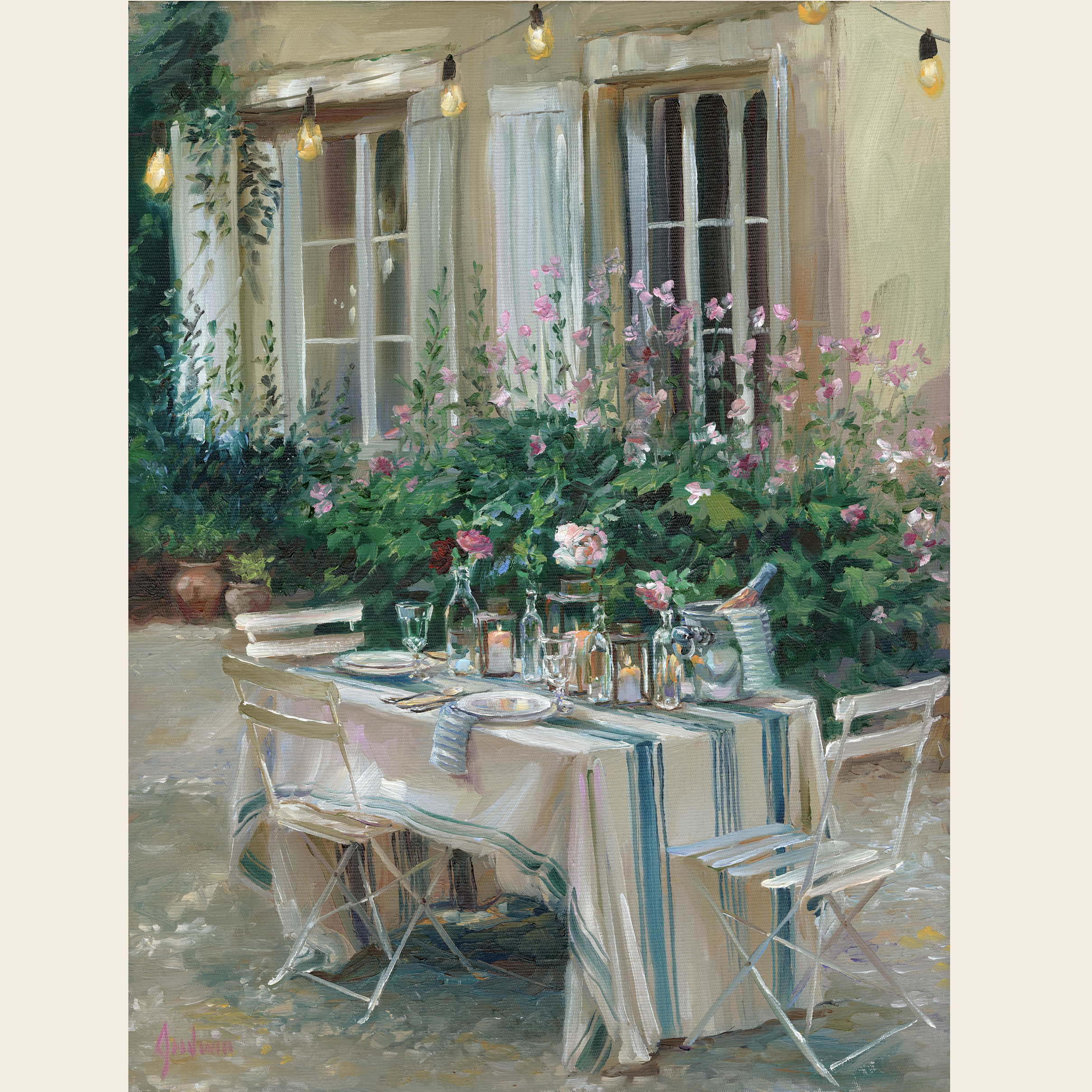 Twilight Dinner at Château de la Rûche, France 12x9 inches