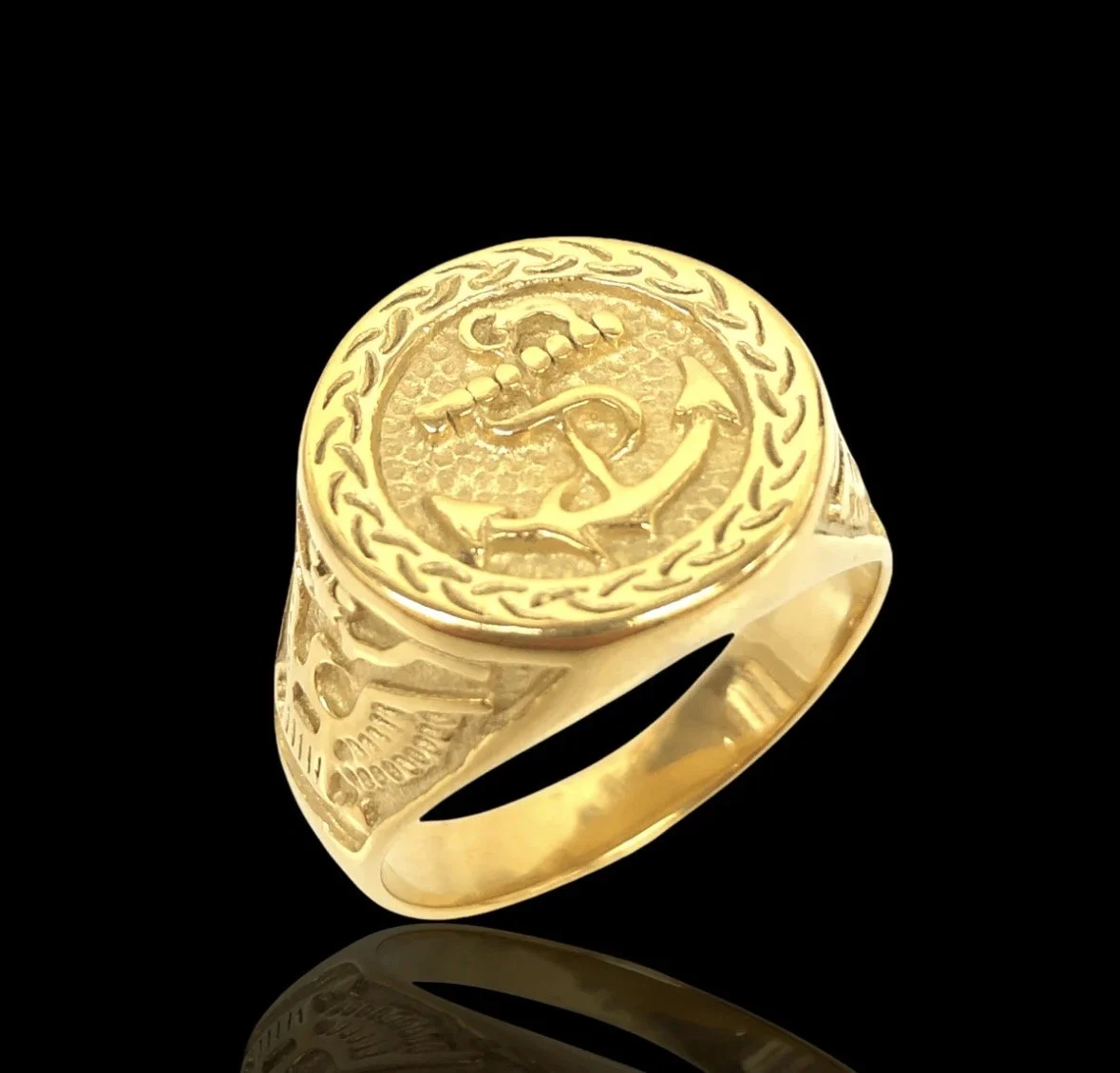 18K Gold Filled Stainless Steel Anchor Men's Ring