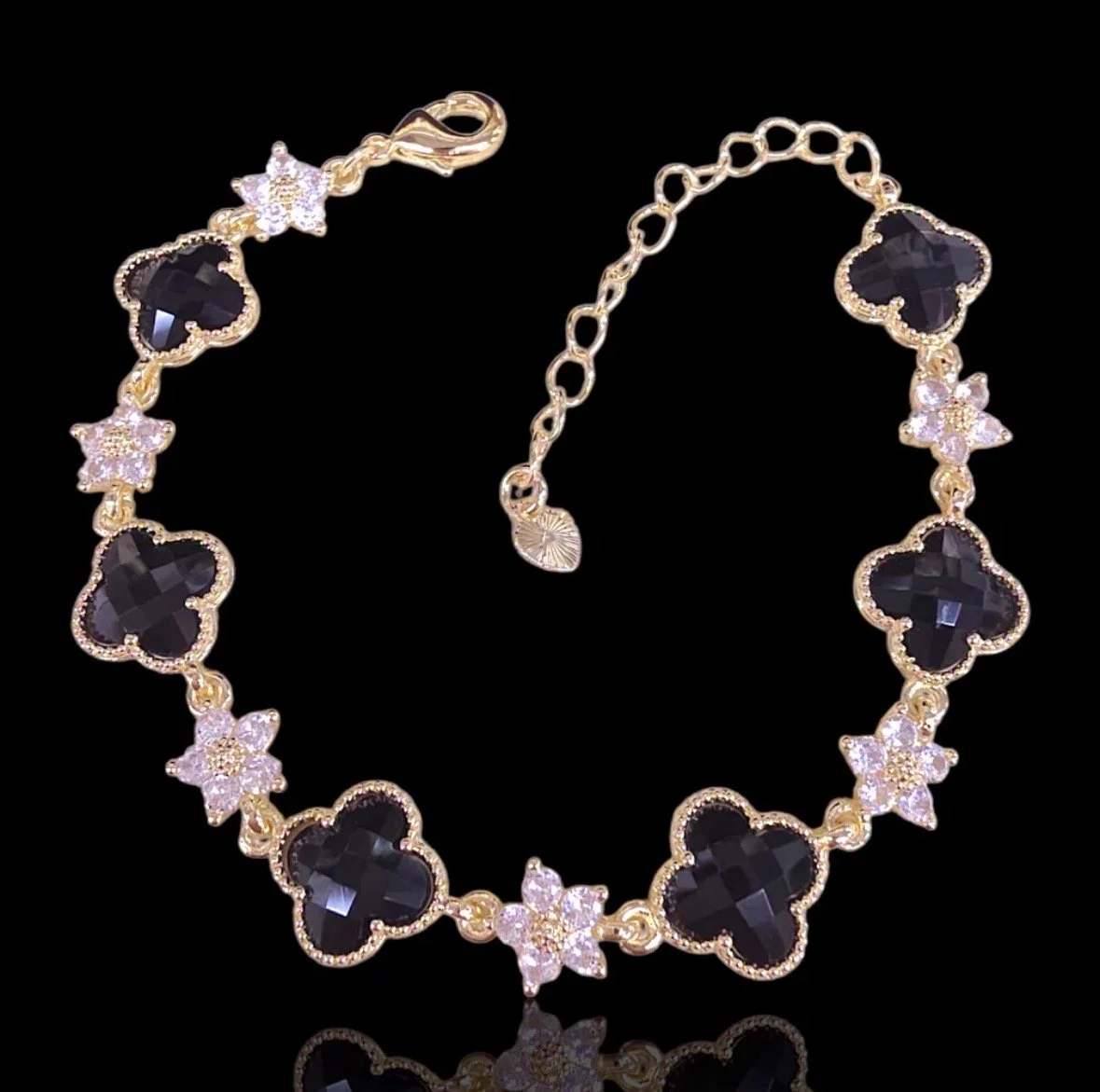 Gold Filled Blossom Crystal Clover Bracelet