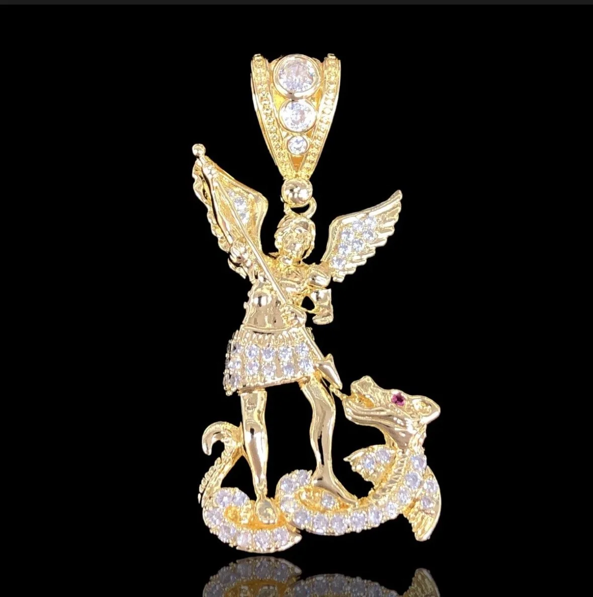 Oro Laminado Gold Filled Archangel Michael Zirconia Pendant