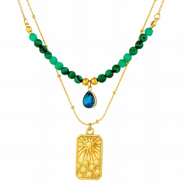Dual-Layer Emerald and Gold Medallion Necklace