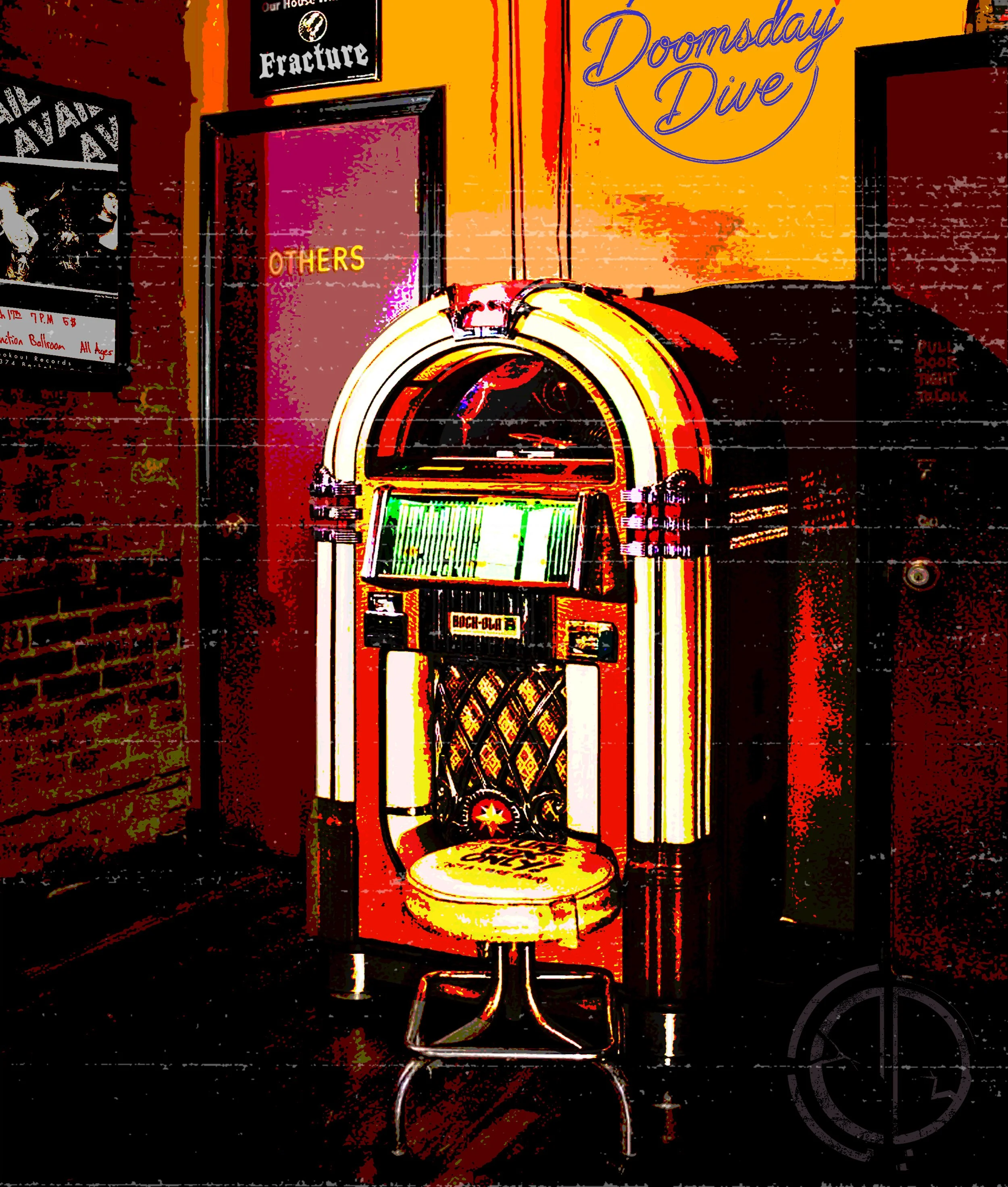 Jukebox inside the DoomsDay Dive, the fictional bar at the heart of This City Is Fracture.