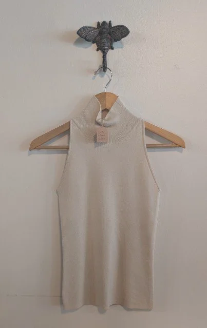 Silk blend sleveless turtleneck