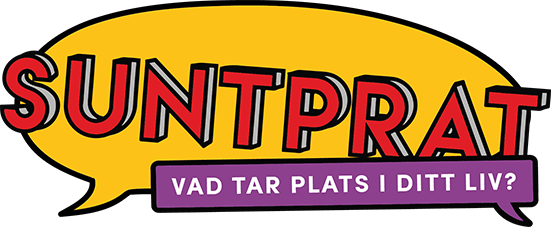 Logotyp för TV-programmet SunPrat med texten 'Vad tar plats i ditt liv?' under.