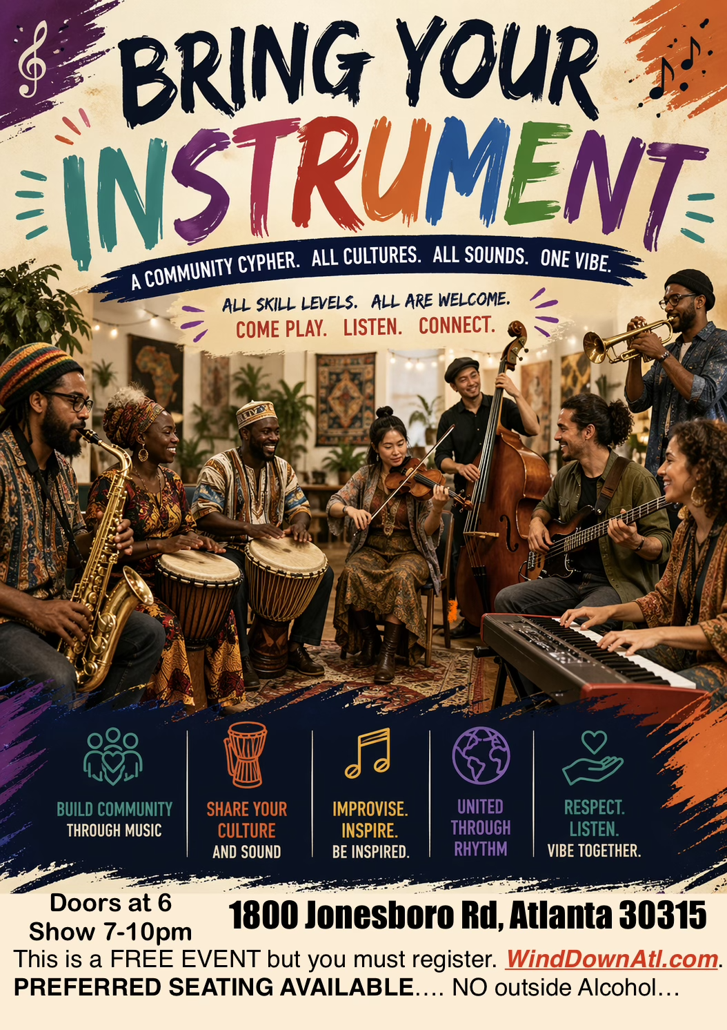 Wind Down Atl presents ‘BRING YOUR INSTRUMENT’ Music Cypher. 