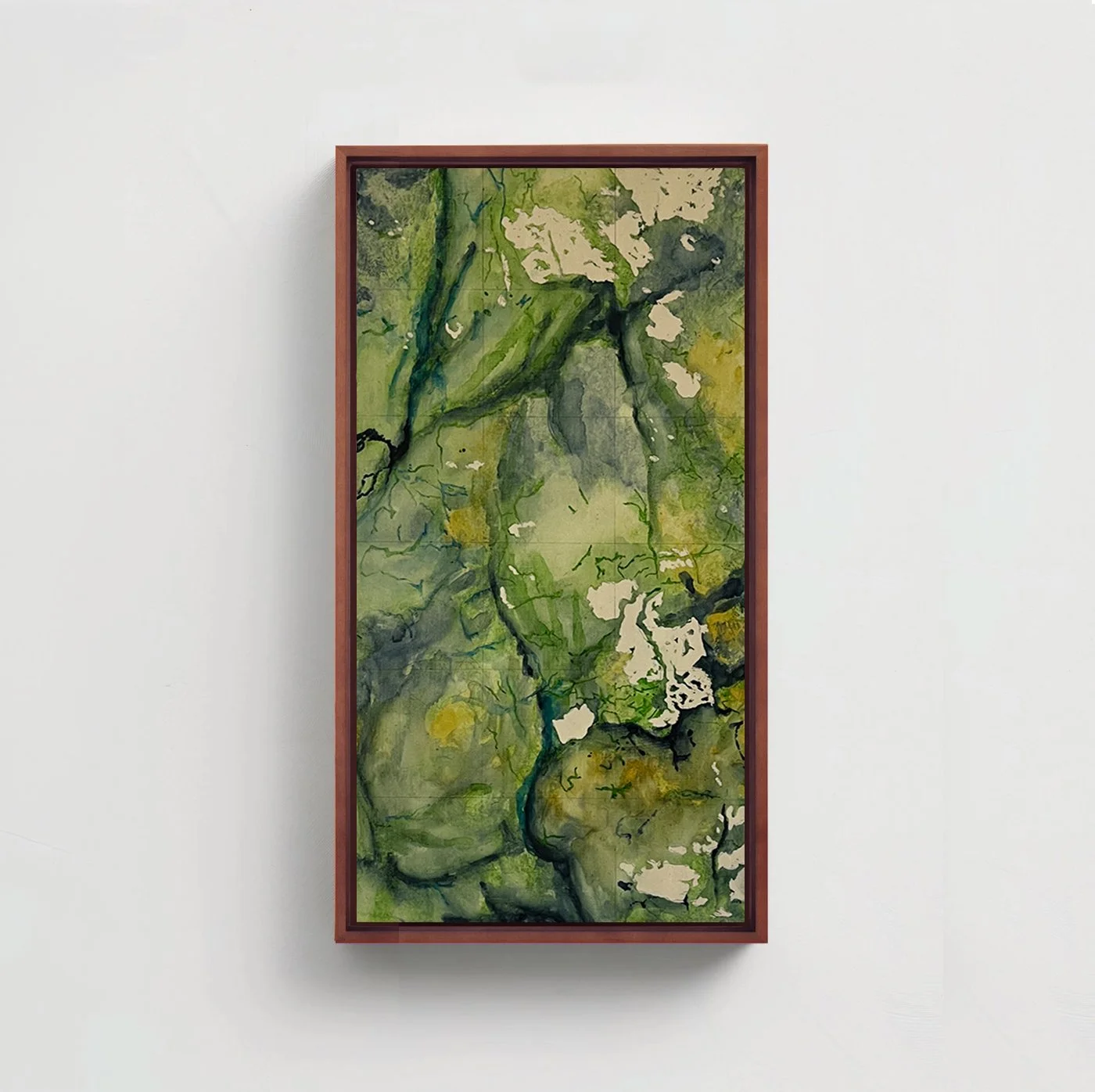 Lichen on Stone Green | Watercolor on Panel | 6 x 12 inches 