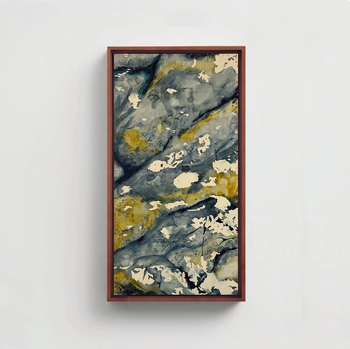 Lichen on Stone Blue | Watercolor on Panel | 6 x 12 inches