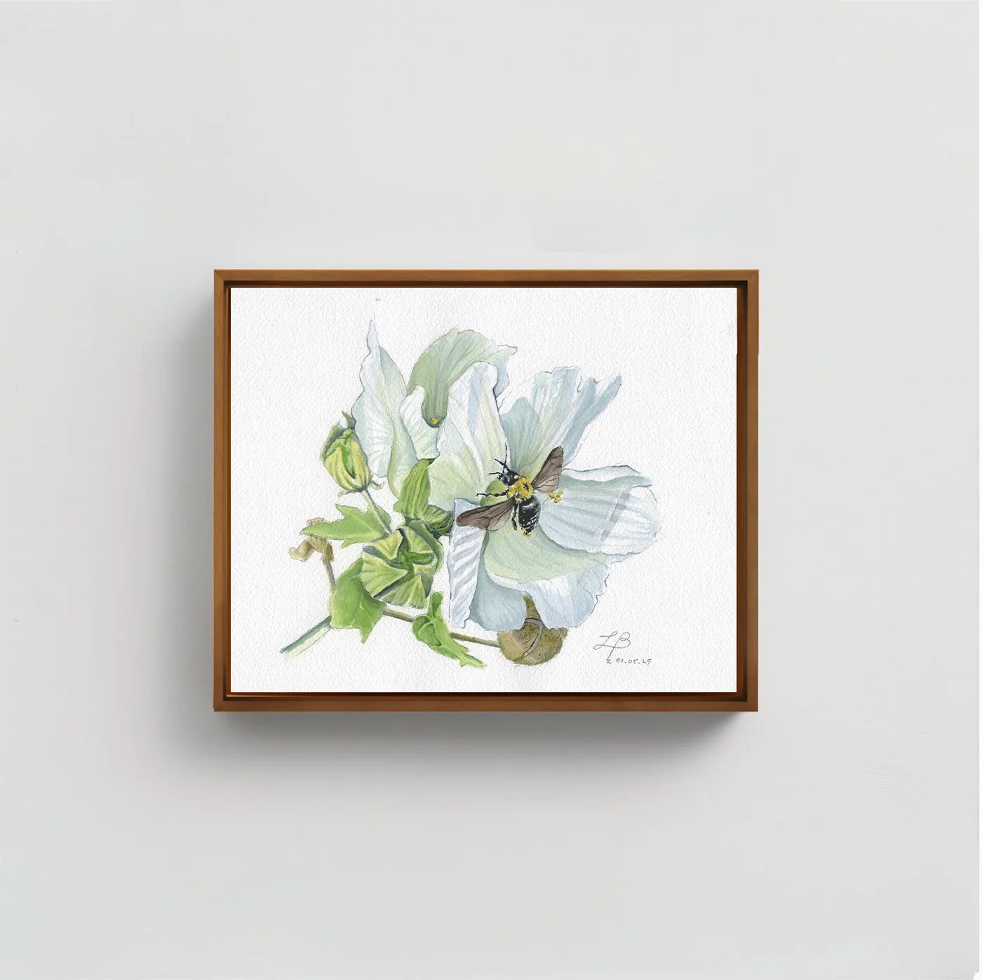 Flower and Bee | Watercolor on Paper | 8 x 10 inches