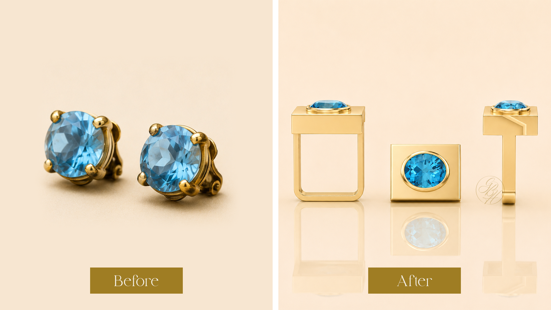 Topaz earrings transformed into a new modern geometric ring