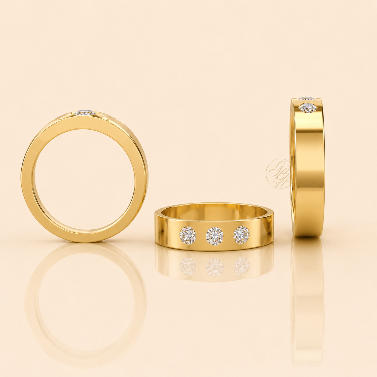 Sample design of diamond ring with gold material, designed by GBH 