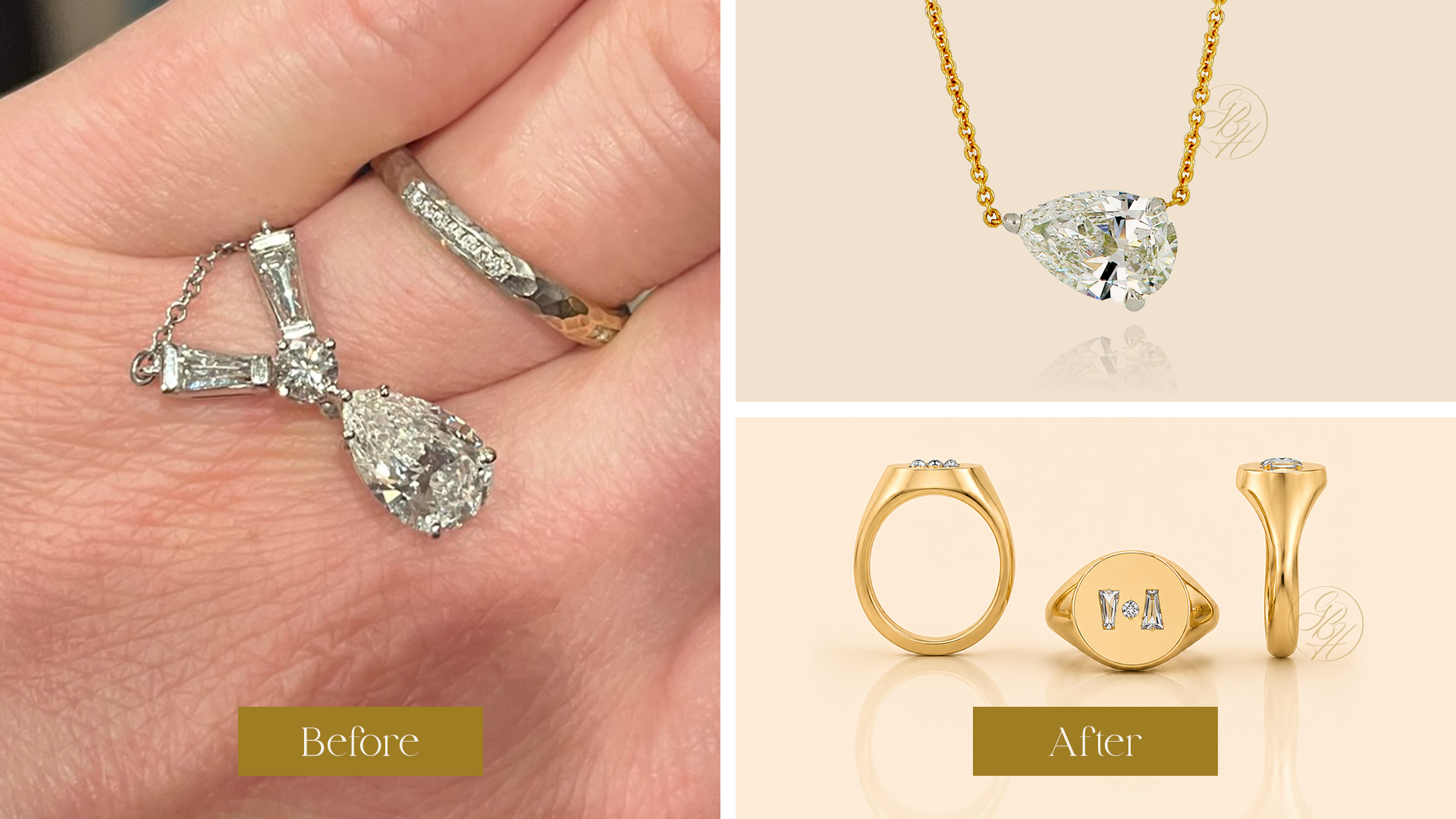 Before and after heirloom necklace transformation