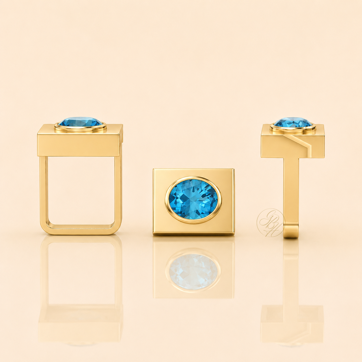 Sample design of geometric topaz ring with gold material, designed by GBH 