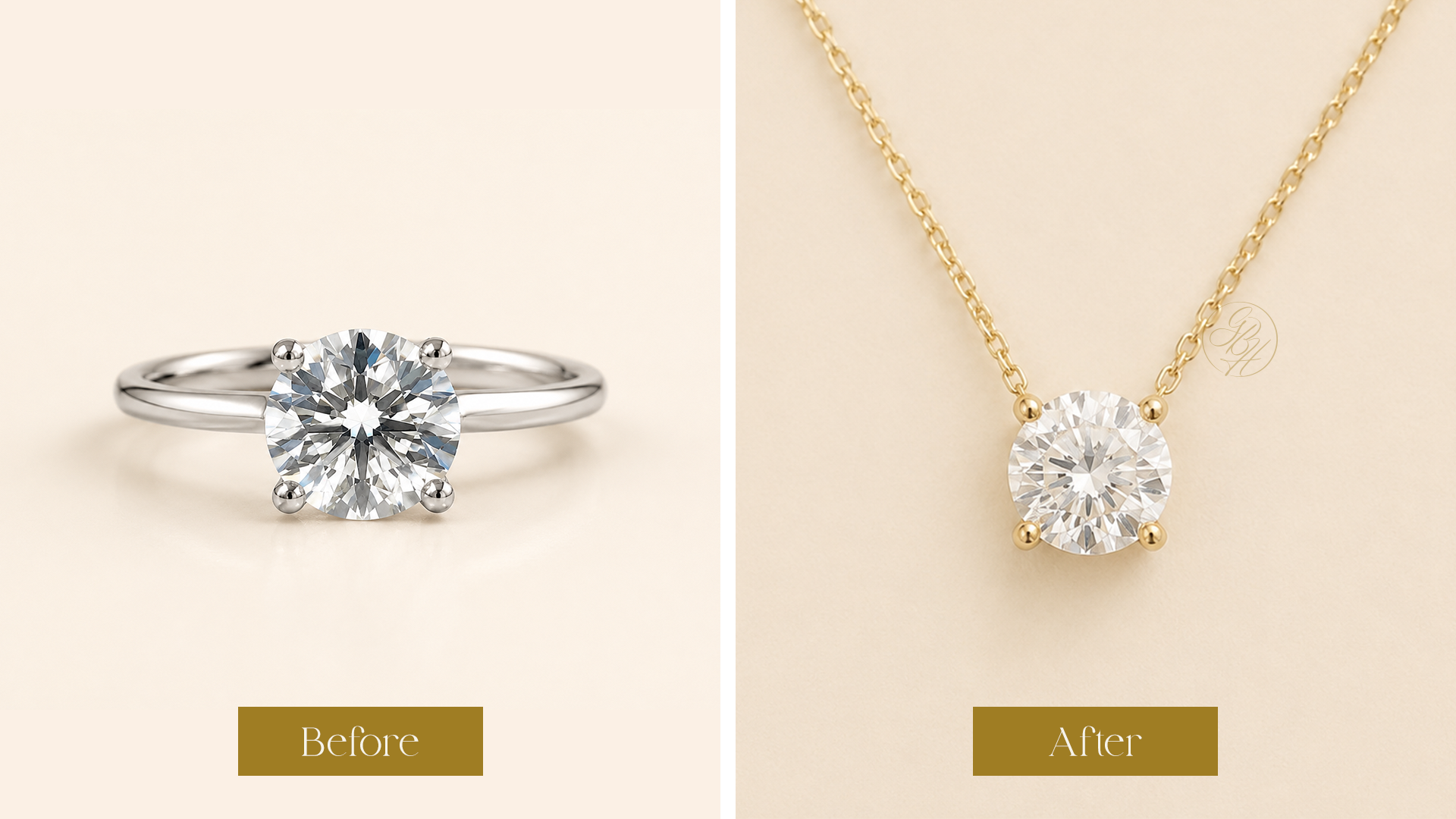 Before and after heirloom ring and pendant transformation