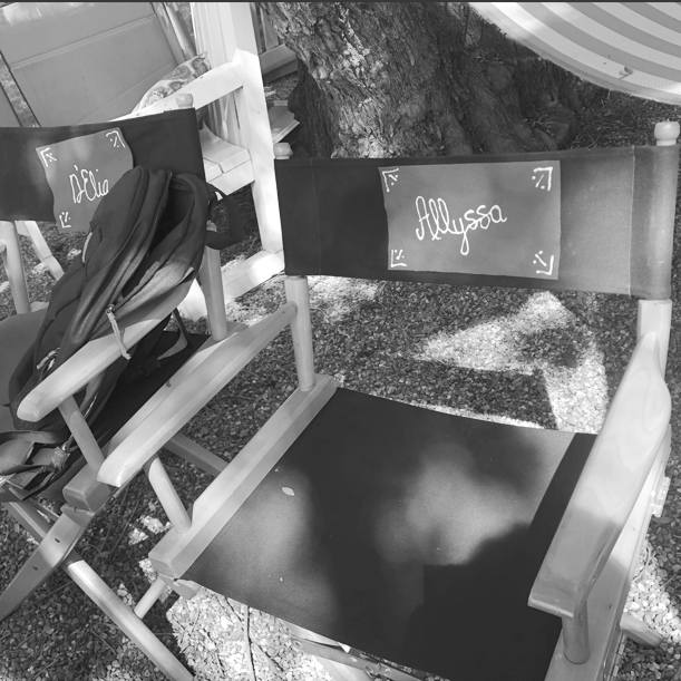 Allyssa DelPiano's producer chair on the set of the independent film Rose All Day