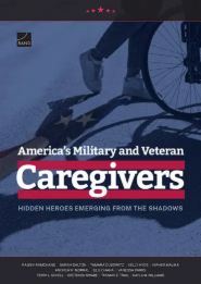 Book cover titled 'America's Military and Veteran Caregivers: Hidden Heroes Emerging from the Shadows' featuring a person in a wheelchair.