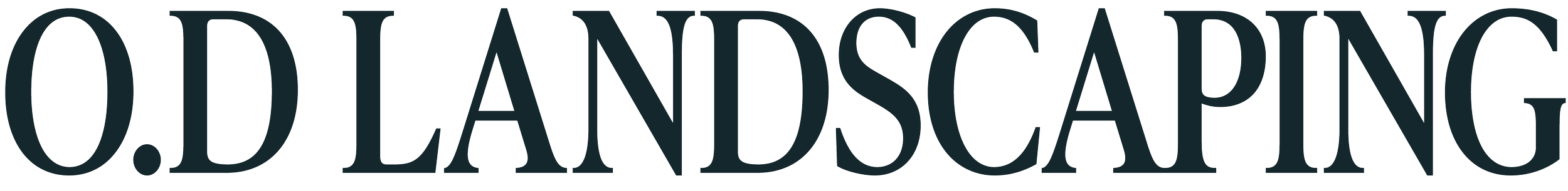 Logo with large black capital letters spelling OD LANDSCAPING on a transparent background.