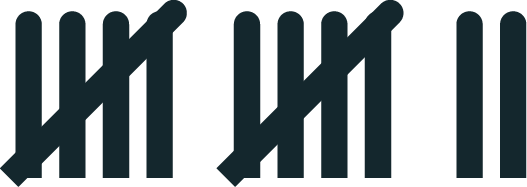 A tally chart with multiple groups of five vertical lines crossed by a diagonal line, used for counting or recording data.