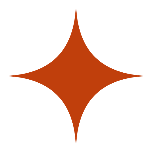 An orange elliptical shape with four pointed ends, resembling a diamond or star, on a black background.