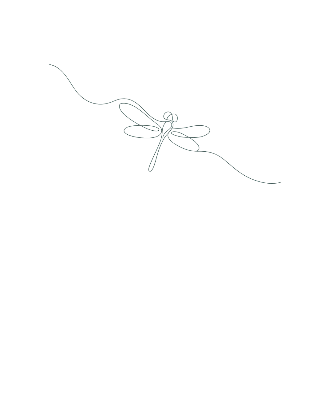 Line drawing of a flying dragonfly with elongated wings over a book titled 'Learn About Dragonflies' by Jane Doe, set on a desk with a computer and a coffee cup in the background.