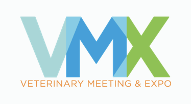 Logo for VMX Veterinary Meeting & Expo with large stylized letters VMX in blue, green, and teal.