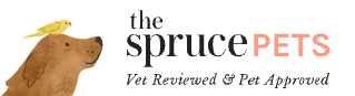 Logo for The Spruce Pets featuring a dog with a yellow bird on its head
